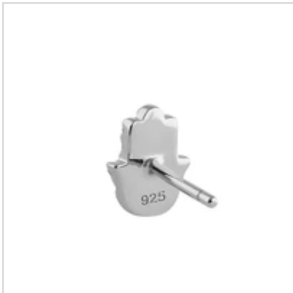 *Sterling Silver Petite  Hamsa Round Sapphire Clear Cut CZ Earrings - Picture 4 of 4